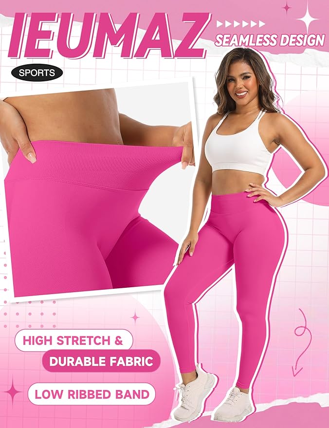 Ieumaz Scrunch Butt Lifting Leggings for Women Gym Seamless Workout Leggings Mid Low Waist Tummy Control Yoga Pants