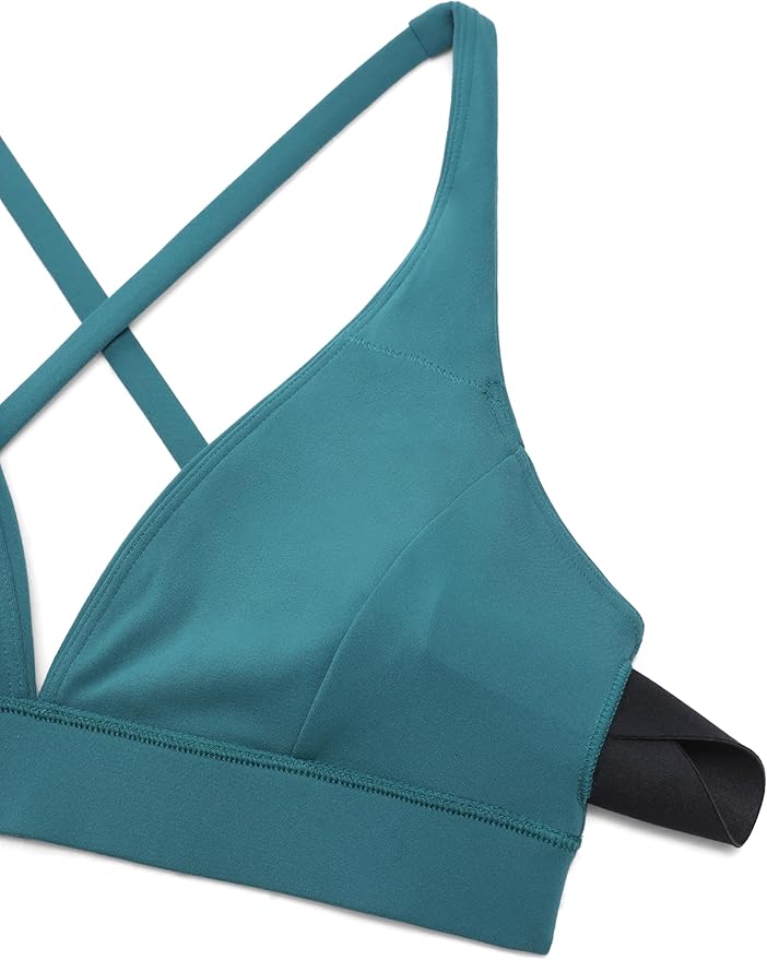 CRZ YOGA Butterluxe Deep V-Neck Sports Bras for Women - Spaghetti Strap Criss Cross Padded Top Low Coverage Wireless Yoga