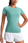 CRZ YOGA Seamless Workout Tops for Women Hip Length - Athletic Running Gym Yoga Short Sleeve Shirts Breathable Crewneck Tees