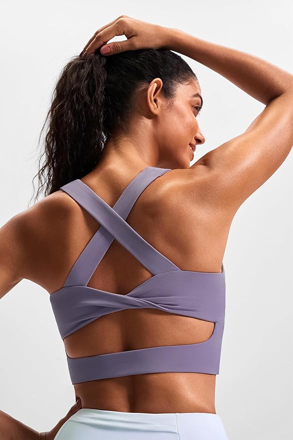 Sports Bras for Women Criss-Cross Back Padded Workout Tank Tops Medium Support Crop Tops for Women