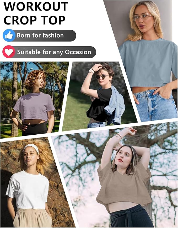 Dalavch 6 Pack Women's Crop Top Short Sleeve Athletic Workout Yoga Running Gym Casual Tees T-Shirts Loose Fit