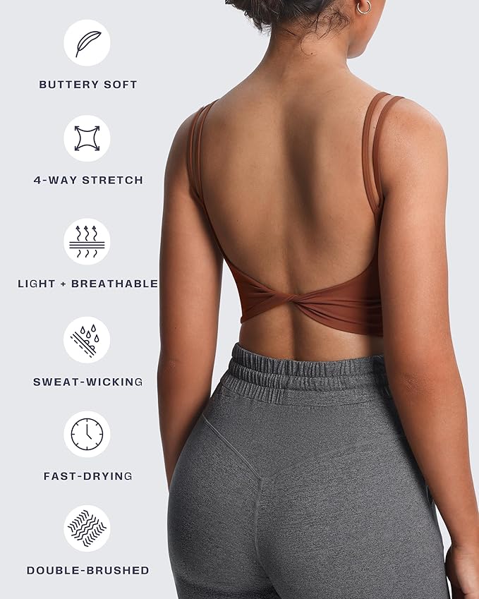 Aoxjox Women's Workout Sports Bras Fitness Yoga Crop Tank Metamorph Twist Back Cami