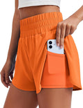 PINSPARK Women's 2 in 1 Running Shorts High-Split Athletic Short High Waisted 3" Liner Workout Gym Short with Pockets
