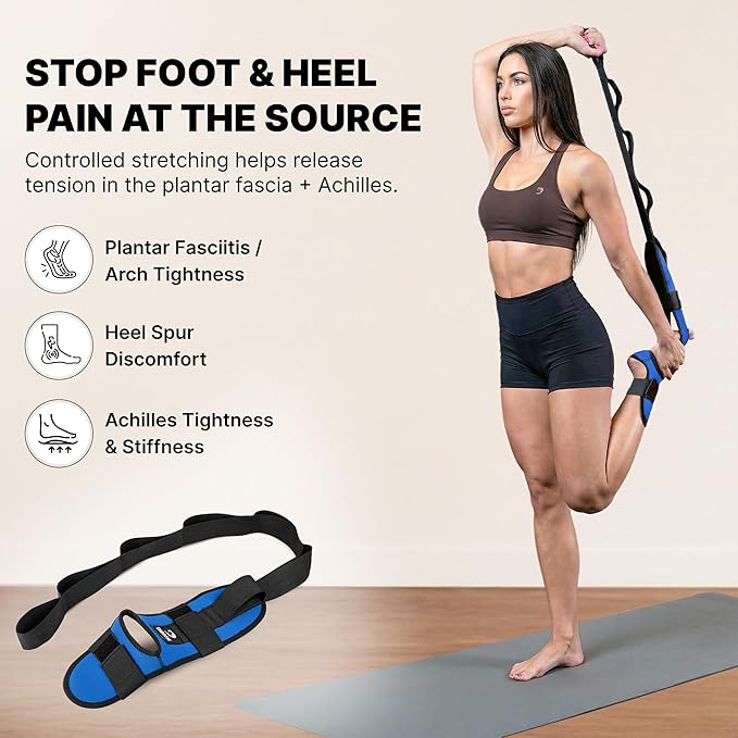 DMoose Fitness Foot & Calf Stretcher with Adjustable Padded Stretching Strap for Plantar Fasciitis, Hamstring, Heel Spurs and Achilles Tendonitis Relief - Yoga Leg Stretch Strap for Flexibility