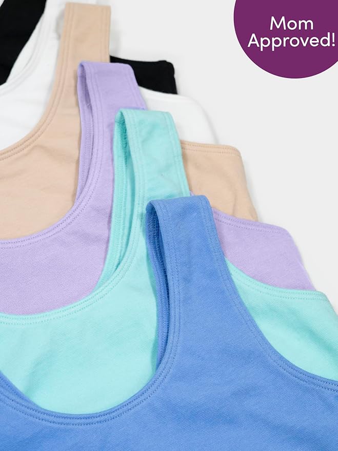 Fruit of the Loom girls Multi Pack Cotton Built -Up Stretch Sports Bra Available in 6 Packs!