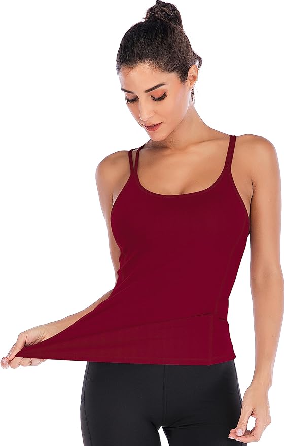 RUNNING GIRL Yoga Tank Tops for Women Built in Shelf Bra B/C Cups Strappy Back Activewear Workout Compression Tops
