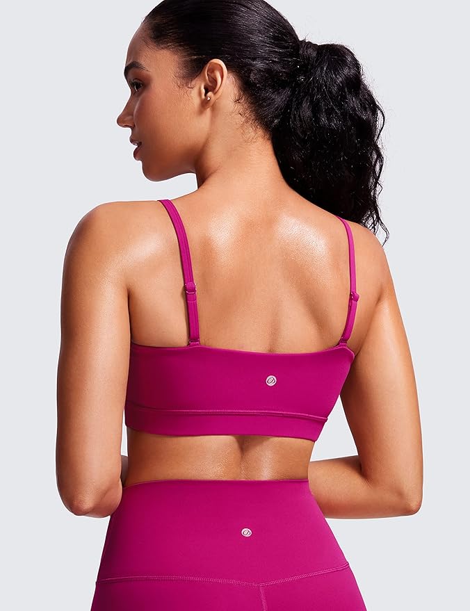 CRZ YOGA Butterluxe Womens Adjustable Spaghetti Thin Strap Sports Bra - Padded Wireless Square Neck Workout Yoga Clothes