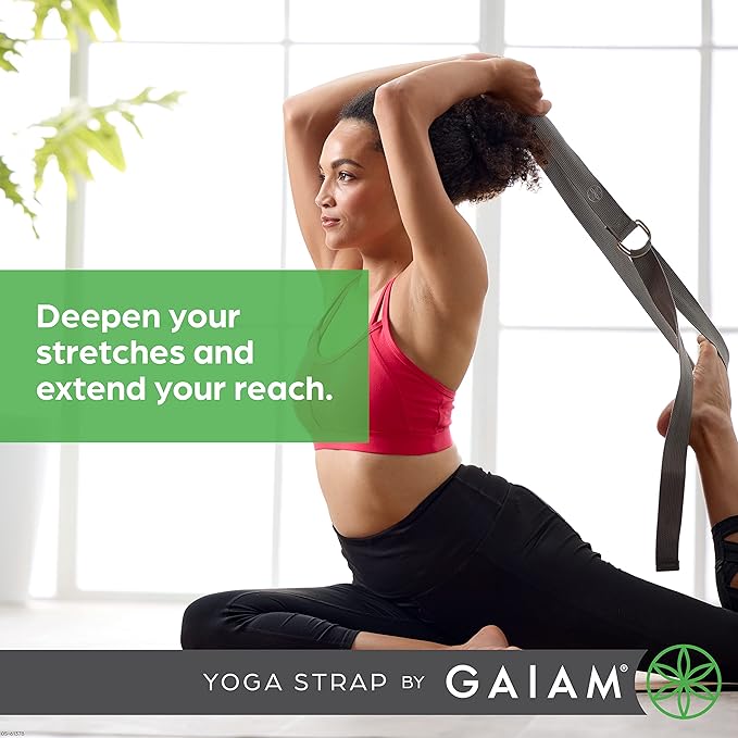 Gaiam Yoga Strap Premium Athletic Stretch Band with Adjustable Metal D-Ring Buckle Loop | Exercise & Fitness Stretching for Yoga, Pilates, Physical Therapy, Dance, Gym Workouts