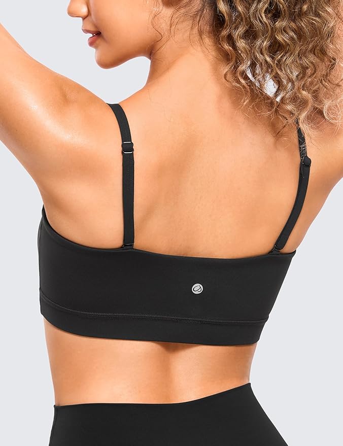 CRZ YOGA Butterluxe Womens Adjustable Spaghetti Thin Strap Sports Bra - Padded Wireless Square Neck Workout Yoga Clothes