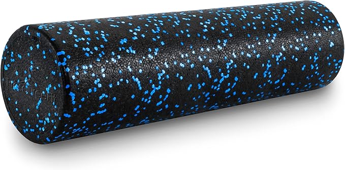 ProsourceFit High Density Foam Rollers 24 - inches long, Firm Full Body Athletic Massage Tool for Back Stretching, Yoga, Pilates, Post Workout Muscle Recuperation, Black/Blue