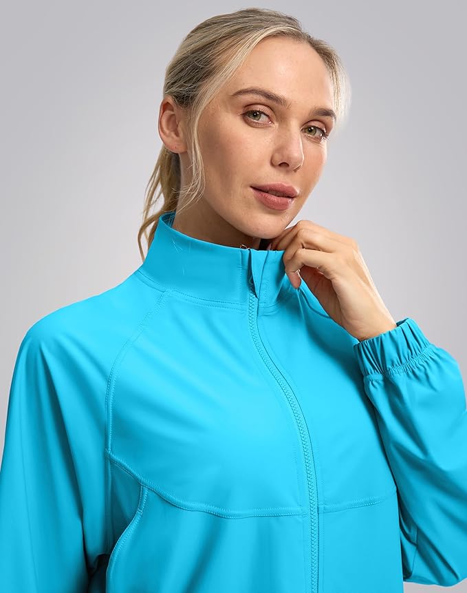 Soothfeel Women's Athletic workout Jacket Lightweight UPF 50+ Long Sleeve Sun Protection Shirts Zip Up Cropped Hiking Tops