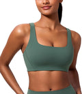 CRZ YOGA Butterlift Double Lined Square Neck Sports Bras for Women - Wireless V-Shaped Racerback Workout Yoga Top Non Padded