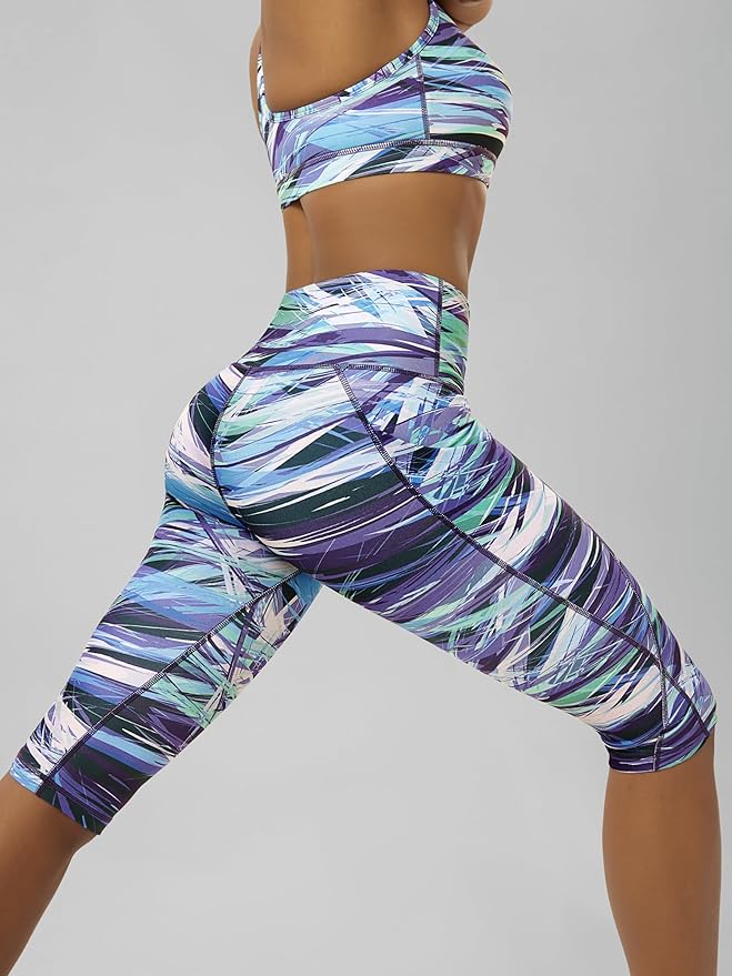 ODODOS Women's High Waisted Yoga Capris with Pockets, Tummy Control Non See Through Workout Athletic Running Capri Leggings