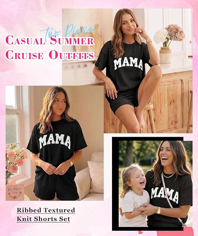 MARZXIN Women 2 Piece Shorts Set 2026 Casual Summer Cruise Outfits Ribbed Loose Short Sleeve Pocket Matching Lounge Sets