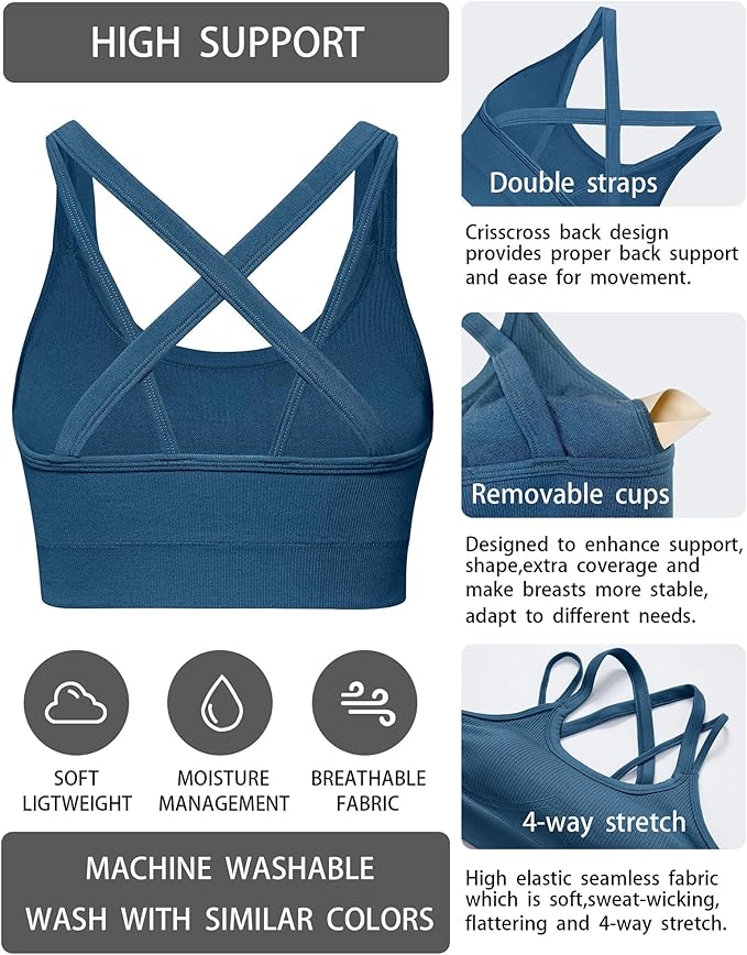 Sports Bras for Women HIigh Support, Criss-Cross Back Padded Strappy High Impact Sports Bras for Women Large Bust