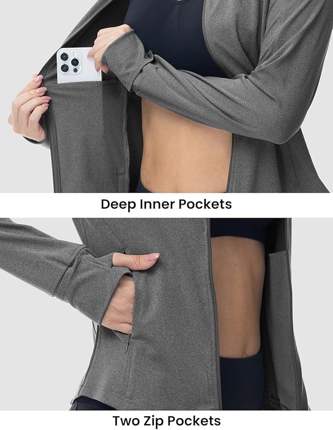 BGOWATU Women's Workout Athletic Jacket Full Zip Running Jackets Gym Yoga Track Tops with Pockets Thumb Hole