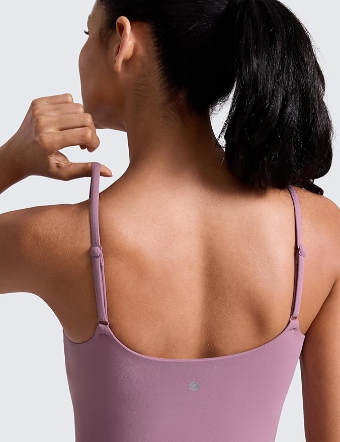 CRZ YOGA Butterlift Adjustable U Back Crop Tank Tops for Women - Padded Camisole Scoop Neck Workout Longline Sports Bras