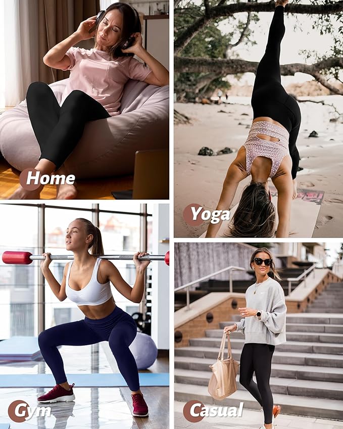 NexiEpoch 4 Pack Leggings for Women - High Waisted Tummy Control Soft Black Capri Yoga Pants with Pockets for Workout