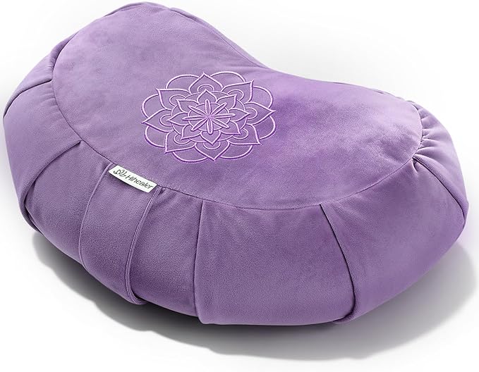 Hihealer Premium Meditation Cushion - Comfortable Floor Pillow for Adult Traditional Crescent Meditation Pillow Yoga Buckwheat Bolster (Purple)