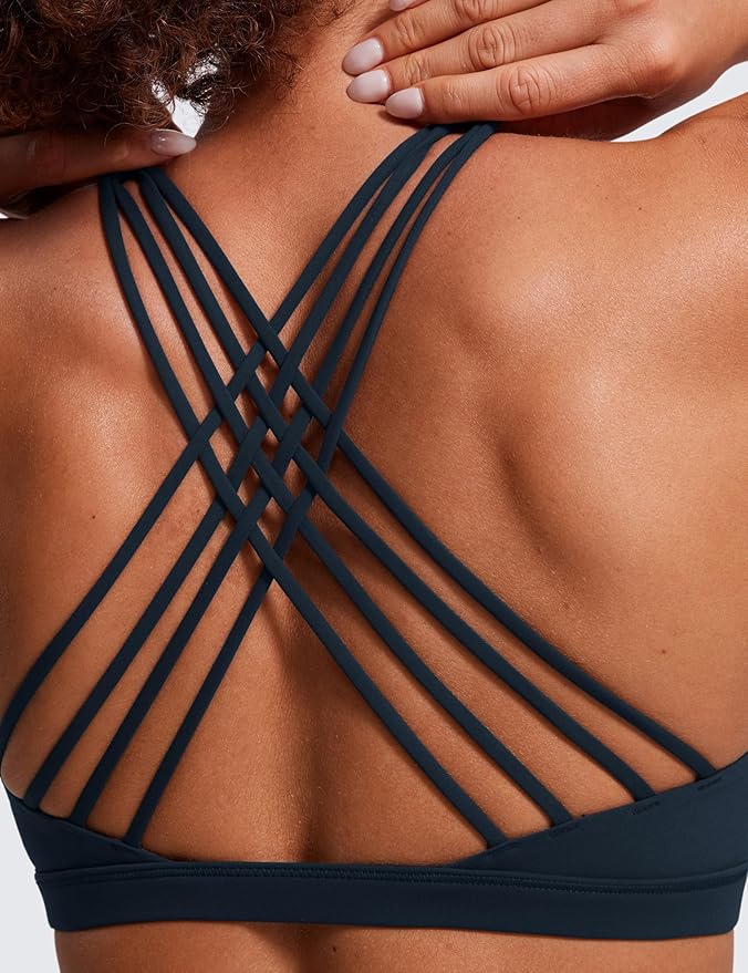 CRZ YOGA Naked Feeling Strappy Sports Bras for Women - Criss Cross Back Wireless Padded Cami Yoga Workout Top