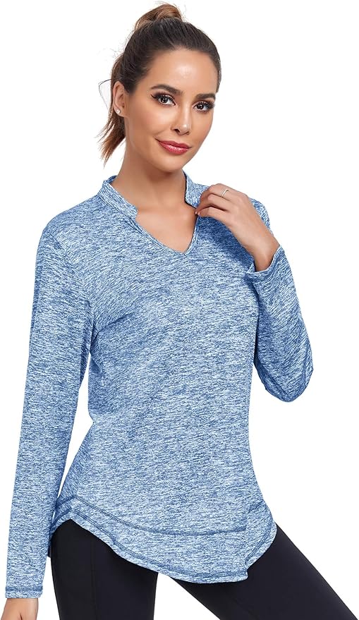 Absttith Women's Long Sleeve Workout Shirts Running Yoga Tops Athletic V Neck Sport Tee Side Split