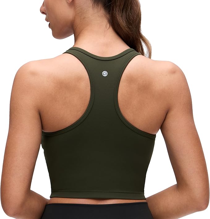 CRZ YOGA Butterluxe Racerback Crop Tank Tops for Women - Padded Y-Back Longline Sports Bras Scoop Neck Workout Yoga