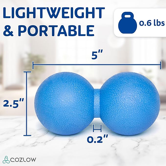 COZLOW Double Lacrosse Massage Ball - Blazing Blue - Peanut Trigger Point Roller for Mobility, Deep Tissue Therapy, Myofascial Release - Ergonomic Acupressure Tool for Muscle Pain Relief