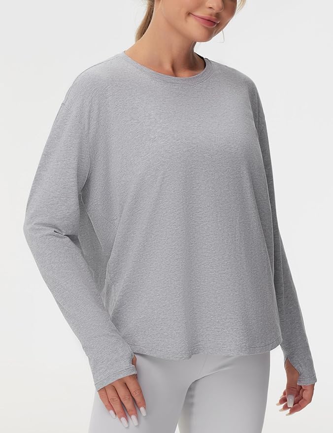 THE GYM PEOPLE Women's Long Sleeve Workout Shirts Back Loose Fit Running Tee Tops with Thumb Hole