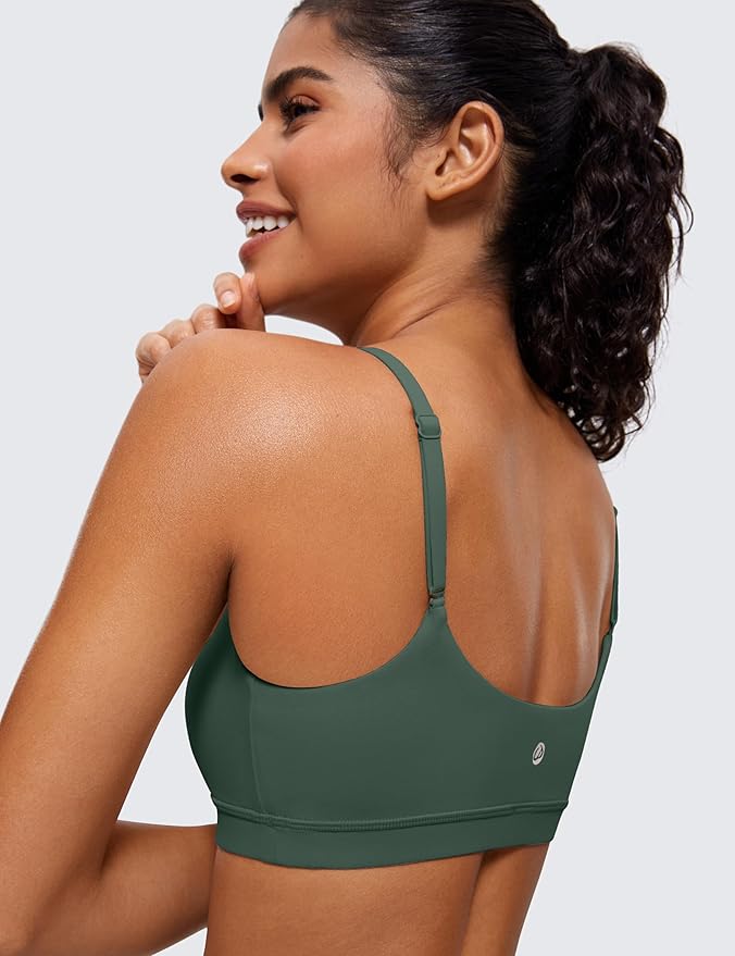 CRZ YOGA Butterluxe Adjustable Spaghetti Strap Sports Bras for Women - Scoop Neck Wireless Padded Yoga Workout Crop Top