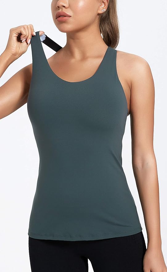 RUNNING GIRL Sports Bras for Women,Padded Strappy Sports Bras Criss-Cross Back Medium Support Sports Bras with Removable Cups