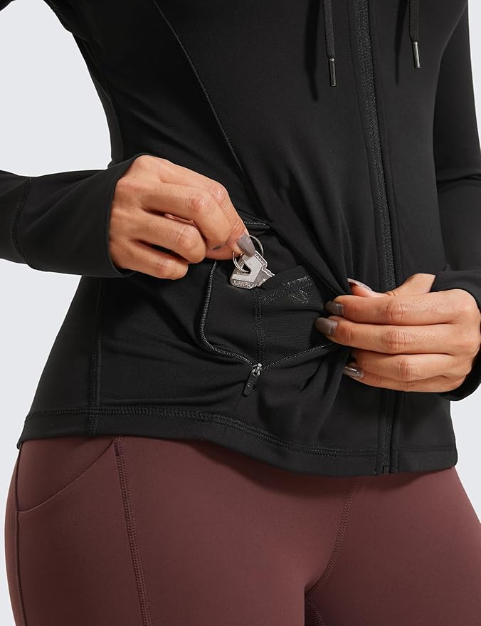 CRZ YOGA Butterluxe Hooded Athletic Jackets for Women - Full Zip Track Casual Tops with Thumb Holes Pockets