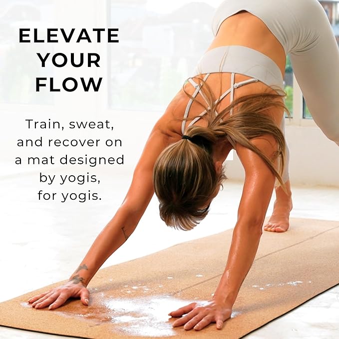 Plyopic Ultimate Cork Yoga Mat – Non-Slip Ultra-Premium Cork | Thicker, Longer & Wider for Extra Comfort | 100% Natural Grip & Eco Friendly | Optional Alignment Lines | For Yoga, Bikram & Hot Yoga