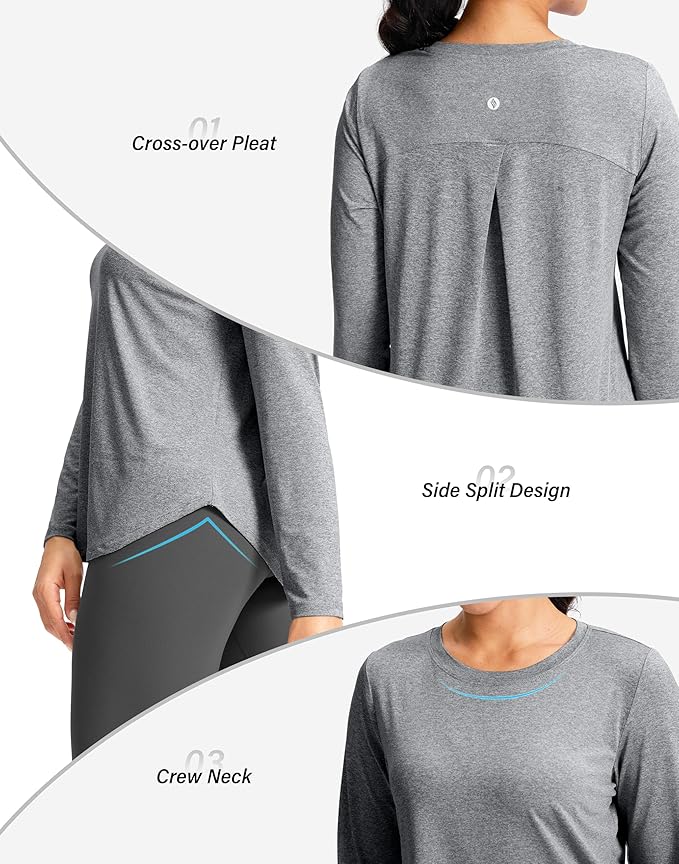 SANTINY Lightweight Long Sleeve Workout Tops for Women Breathable Gym Yoga Athletic Running Hiking Top UPF 50+ Sun Shirts