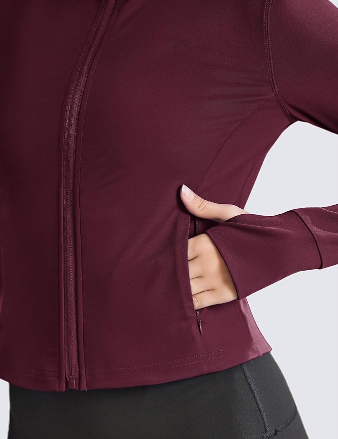 PINSPARK Women Cropped Workout Jackets Full Zip Slim Fit Athletic Jackets Thumb Holes Running Jacket with Zipper Pockets