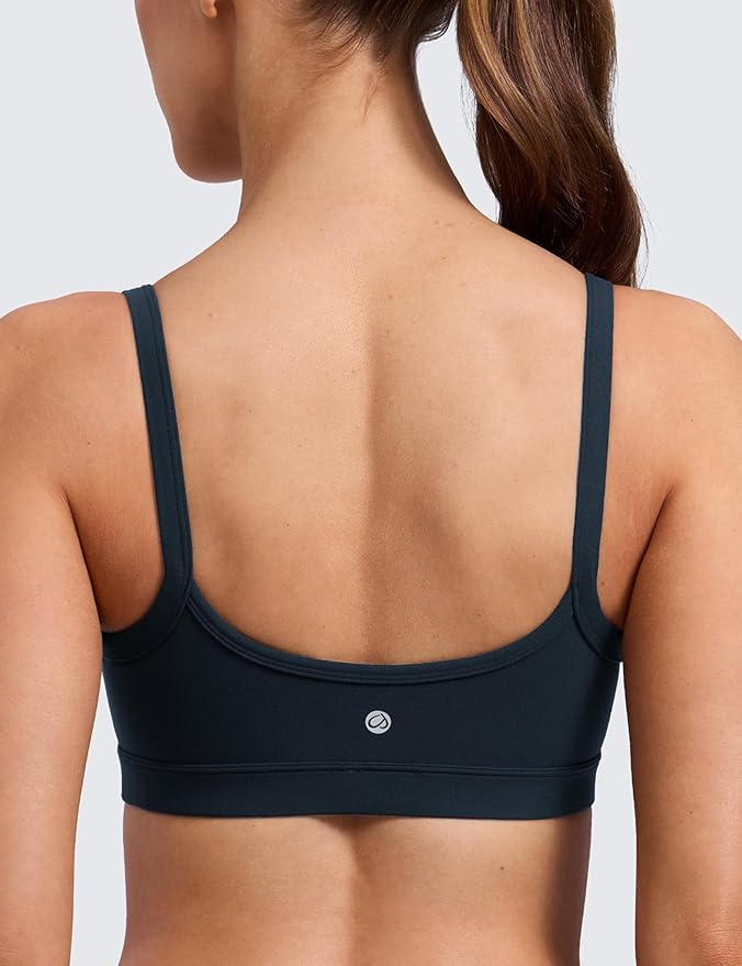 CRZ YOGA Butterlift Double Lined Scoop Neck Sports Bras for Women - Spaghetti Straps U Back Yoga Top Non Padded