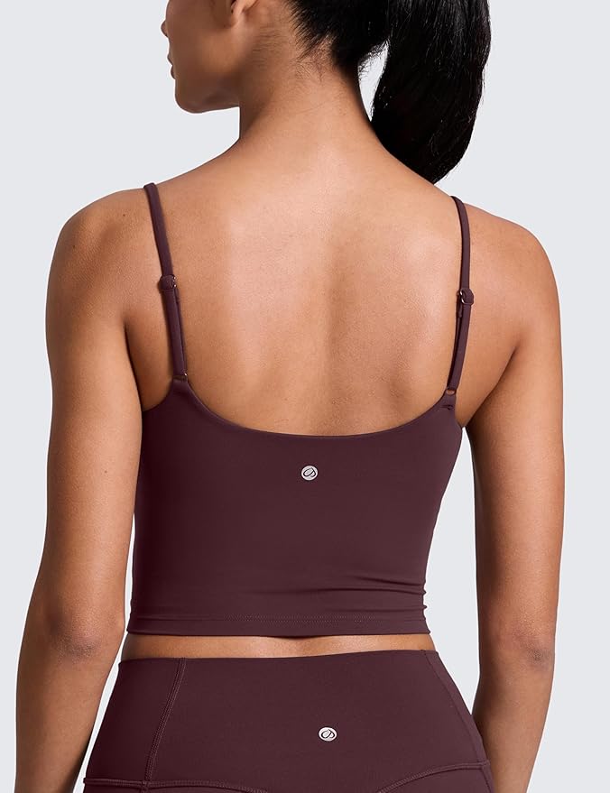CRZ YOGA Butterlift Adjustable U Back Crop Tank Tops for Women - Padded Camisole Scoop Neck Workout Longline Sports Bras