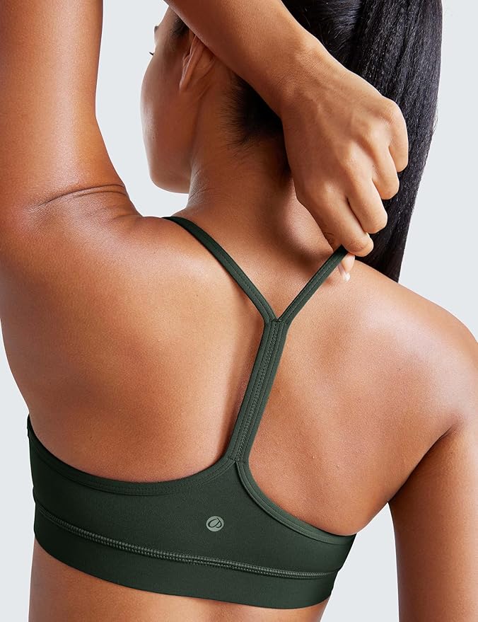 CRZ YOGA Butterluxe Y Back Sports Bras for Women - Padded Racerback Low Impact Spaghetti Thin Strap Workout Yoga Top