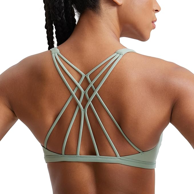 CRZ YOGA Womens Naked Feeling Criss Cross Sports Bra - Strappy Back Padded Medium Support Wireless Gym Cami Workout Yoga