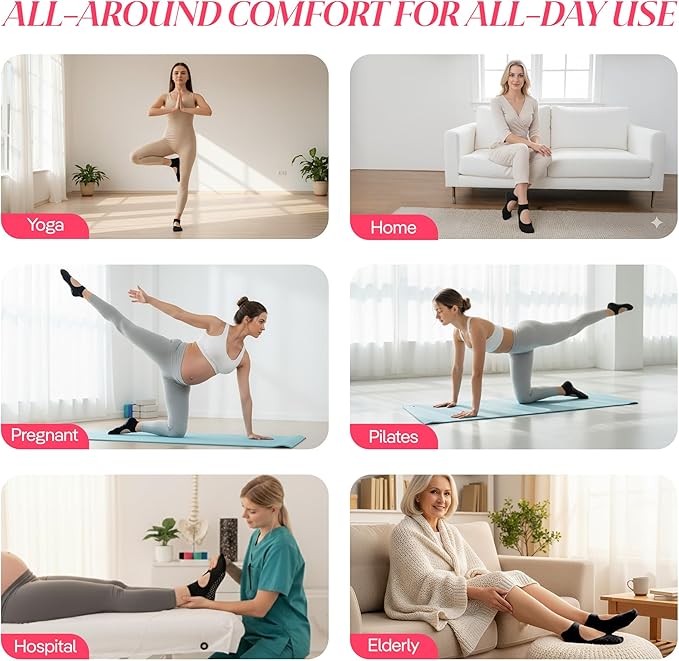 CoolMate Pilates Socks with Grips for Women, Yoga Socks, Crew Non Slip Women for Barre, Pilates Gifts for Women