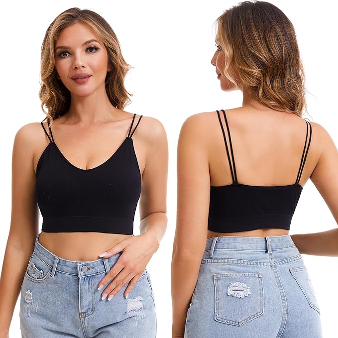 BQTQ 6 Pcs V Neck Bralettes for Women Padded Bralette with Straps Seamless Bra