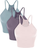 ODODOS Women's Crop 3-Pack Seamless Rib-Knit Camisole Crop Tank Tops