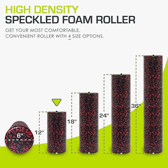 ProsourceFit High Density Foam Rollers 12 - inches long, Firm Full Body Athletic Massage Tool for Back Stretching, Yoga, Pilates, Post Workout Muscle Recuperation, Black/Red