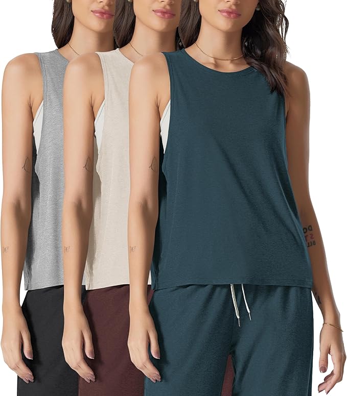 ODODOS 3-Pack Loose Tank Tops for Women Sleeveless Gym Athletic Workout Tops Yoga Shirts