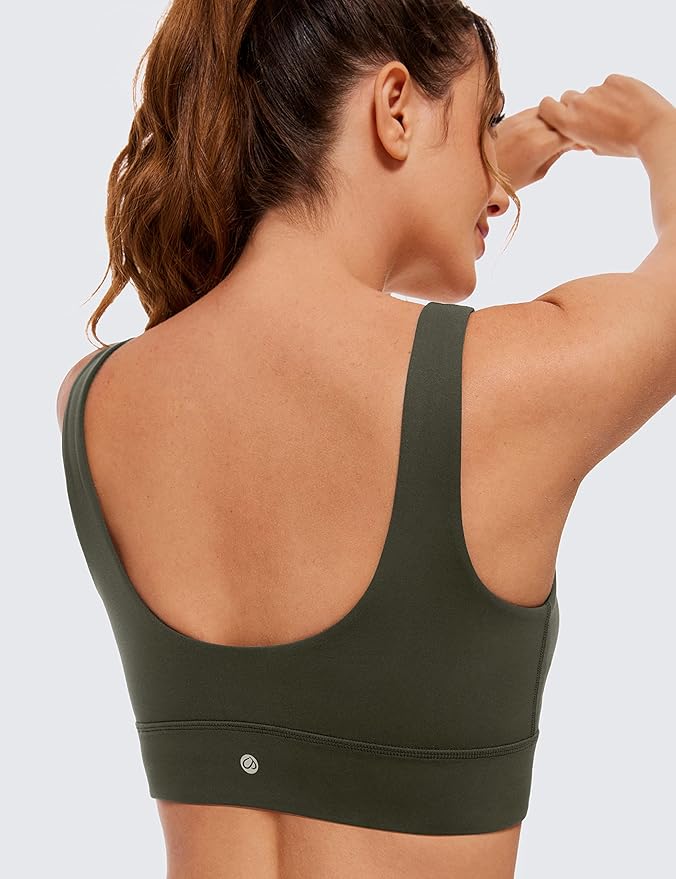 CRZ YOGA Butterluxe U Back Longline Sports Bras for Women - Scoop Neck Padded Yoga Workout Crop Top with Built in Pads
