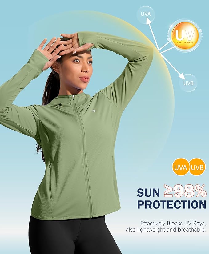 Soothfeel Women's UPF 50+ Sun Protection Hoodie Jacket Lightweight Long Sleeve Sun Shirt for Women with Pocket Hiking Outdoor