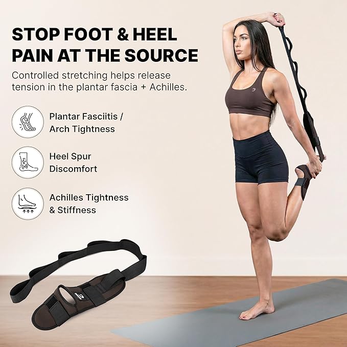 DMoose Fitness Foot & Calf Stretcher with Adjustable Padded Stretching Strap for Plantar Fasciitis, Hamstring, Heel Spurs and Achilles Tendonitis Relief - Yoga Leg Stretch Strap for Flexibility