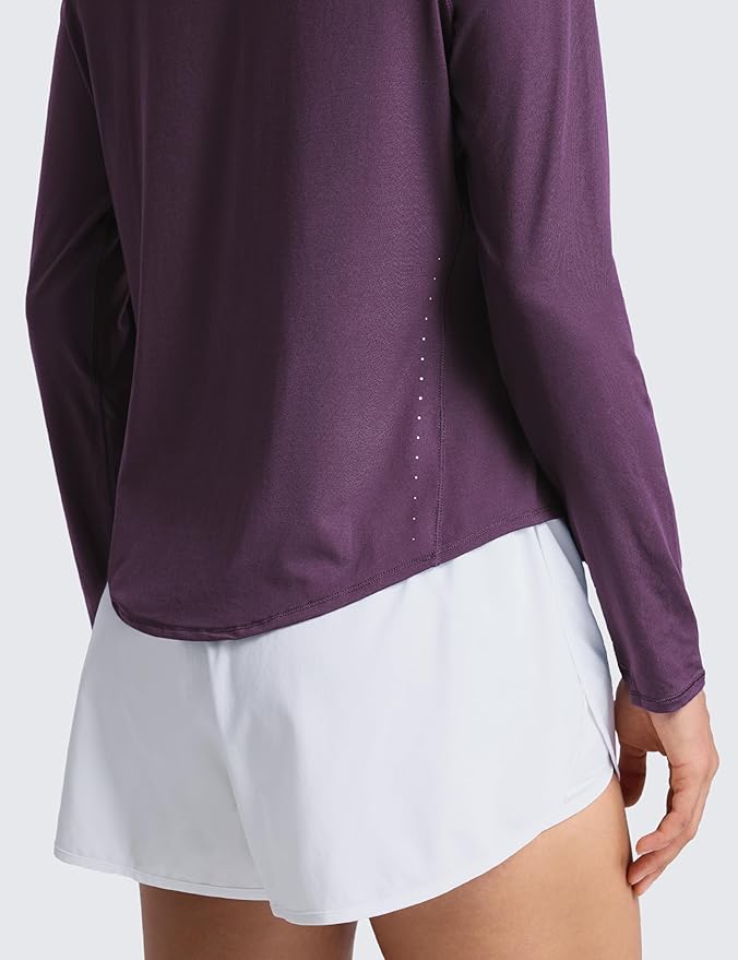 CRZ YOGA Lightweight Workout Long Sleeve Shirts for Women - Gym Running Fall Athletic Training T-Shirts High Neck Tops