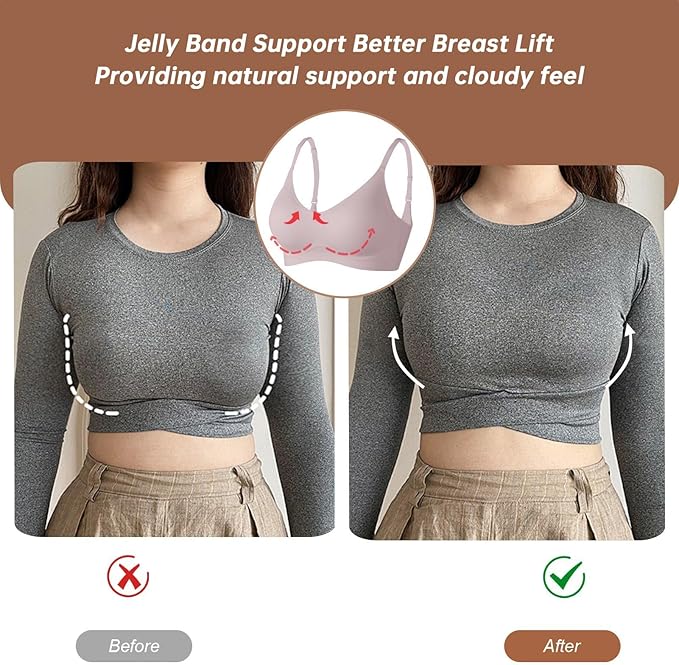 OEAK Womens Wireless Jelly Bras Comfortable Push Up Bra No Underwire Gel Bra Full Support Lift Everyday Seamless Tshirt Bras