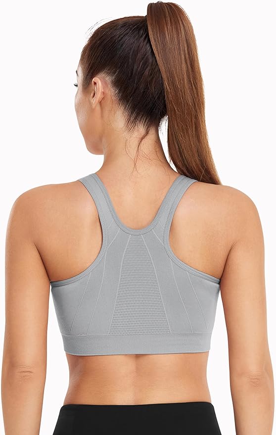 Women's Zip Front Sports Bra Wireless Post-Surgery Bra Active Yoga Sports Bras