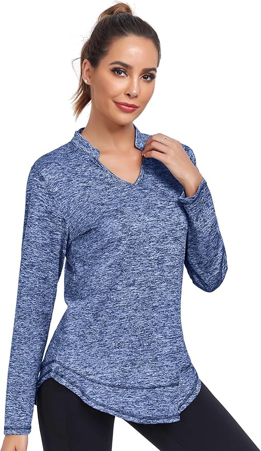 Absttith Women's Long Sleeve Workout Shirts Running Yoga Tops Athletic V Neck Sport Tee Side Split